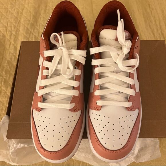 NIKE Dunk Low Panda Sneakers- White/Red Stardust/ Rugged Orange, Size W10.5/M9 - Picture 5 of 14